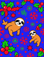 Orange Sloth Blue Holly Snowflakes Rug