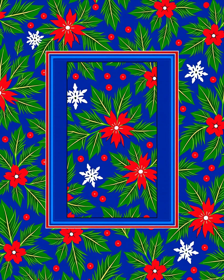 Vibrant Red Poinsettia Snowflake Garland Rug