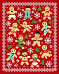 Festive Gingerbread People Snowflake Border Rug