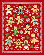 Festive Gingerbread People Snowflake Border Rug