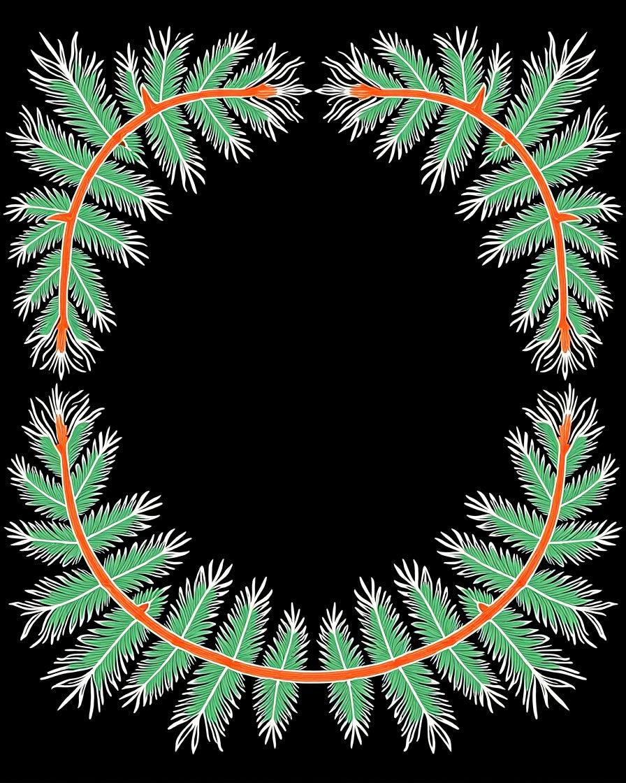 Orange Coral Green Palm Wreath Rug