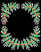 Orange Coral Green Palm Wreath Rug