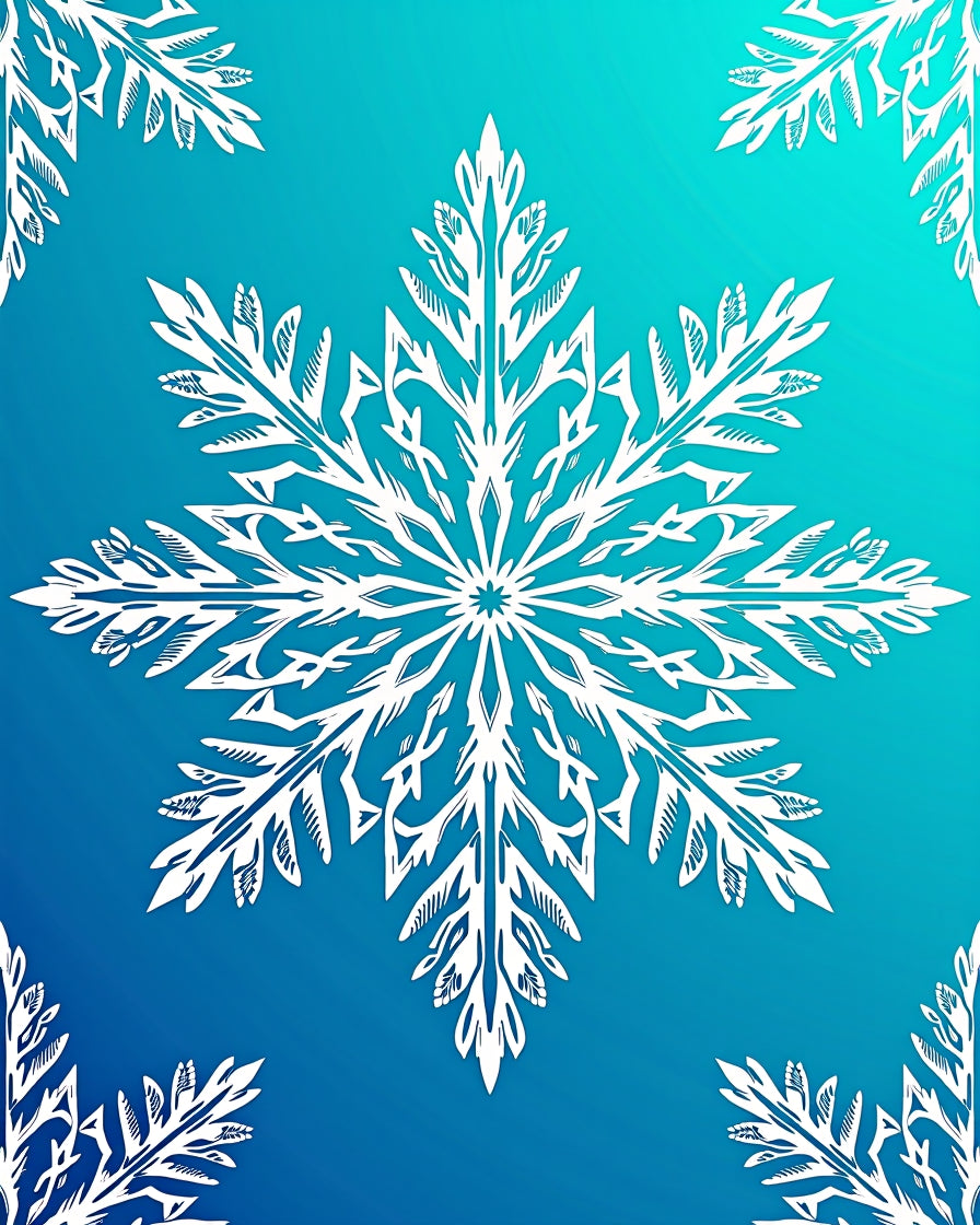 White Snowflake Blue Gradient Rug
