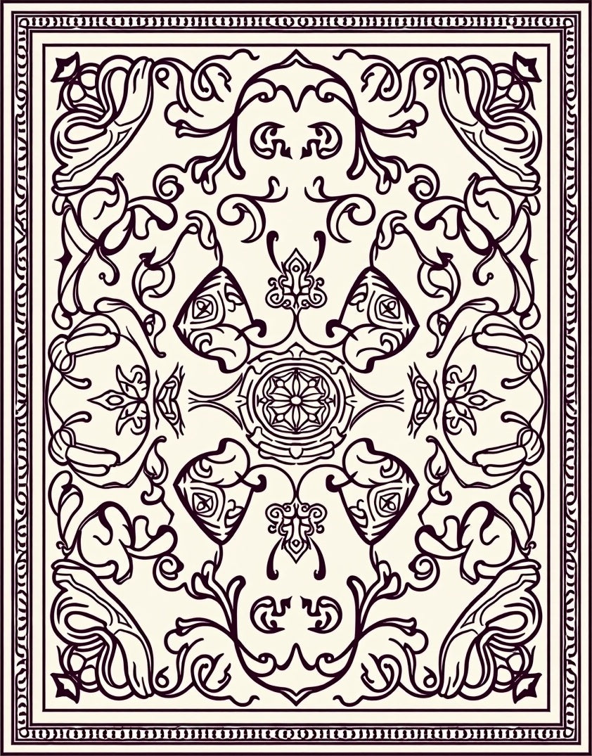 Ornate Cream and Plum Floral Scroll Rug