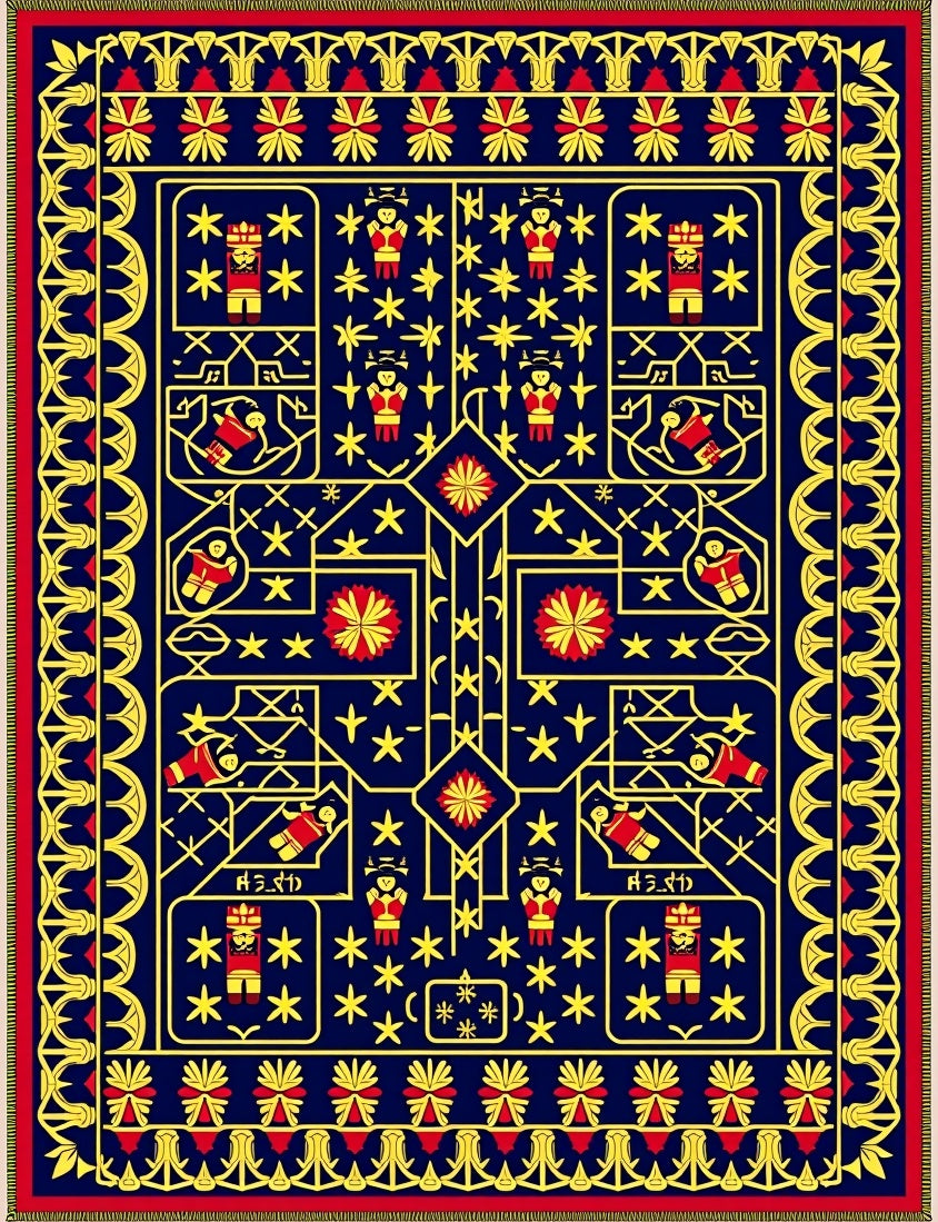 Bold Navy Yellow Red Geometric Figures Rug