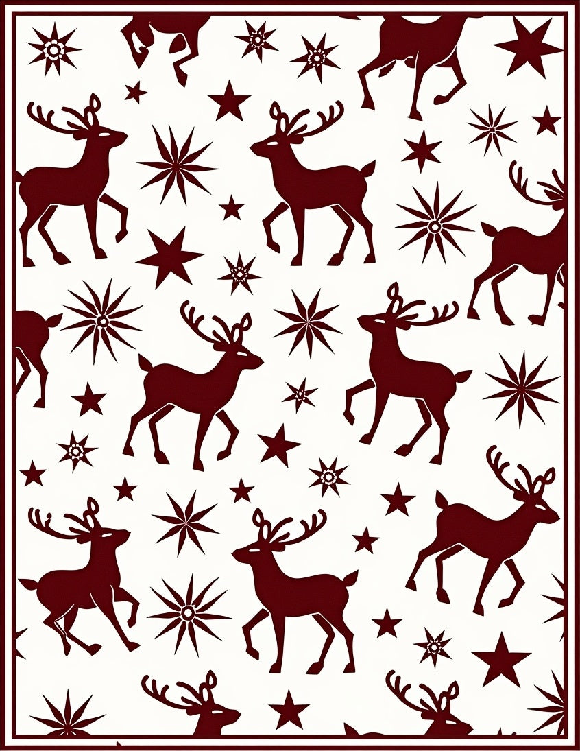 Burgundy Reindeer And Star Motif Rug