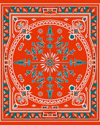 Bold Red Teal Floral Medallion Rug