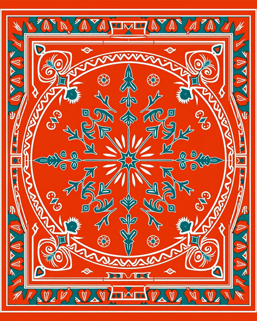Bold Red Teal Floral Medallion Rug