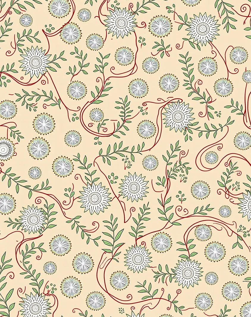 Cream Floral Vine Botanical Garden Rug