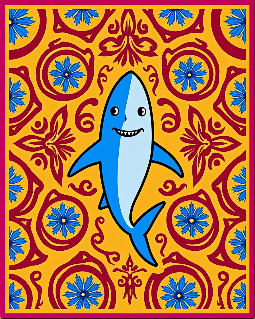 Whimsical Blue Shark Yellow Floral Rug
