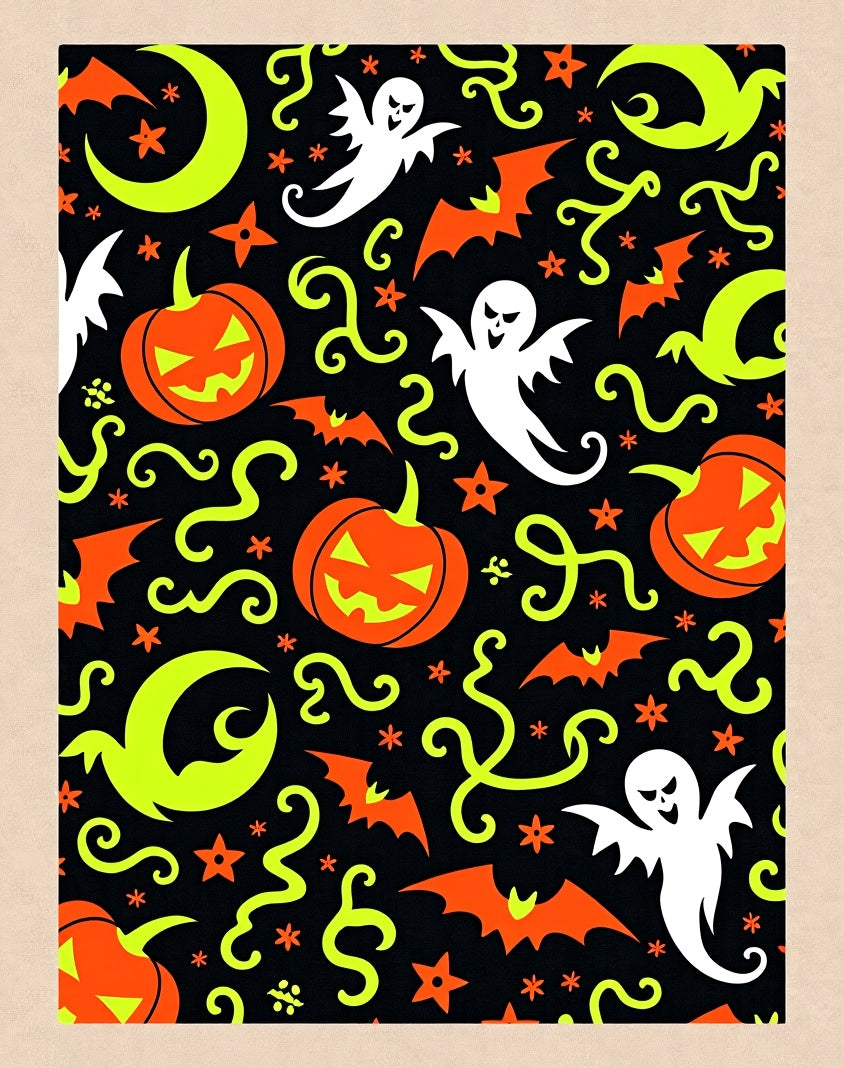 Spooky Halloween Pumpkins Ghosts Bats Moons Rug