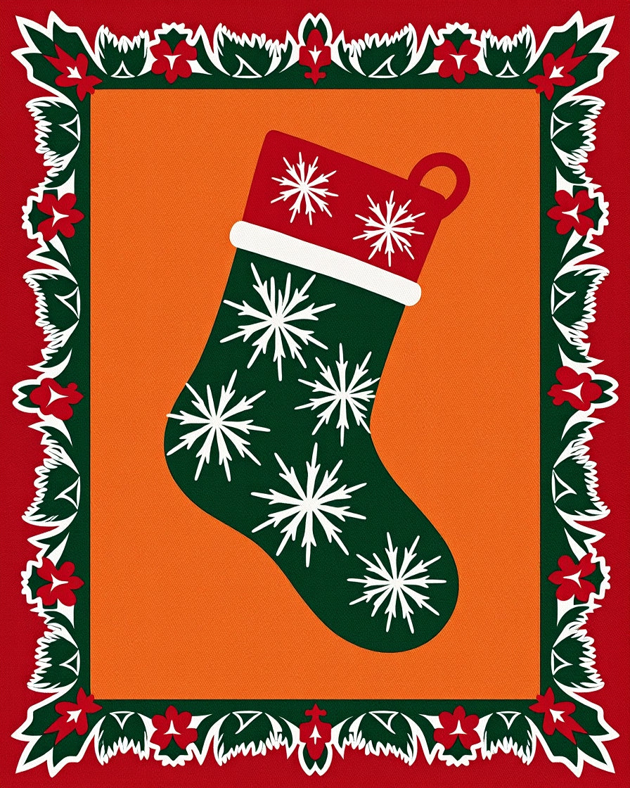 Green Snowflakes Adorned Christmas Stocking Rug