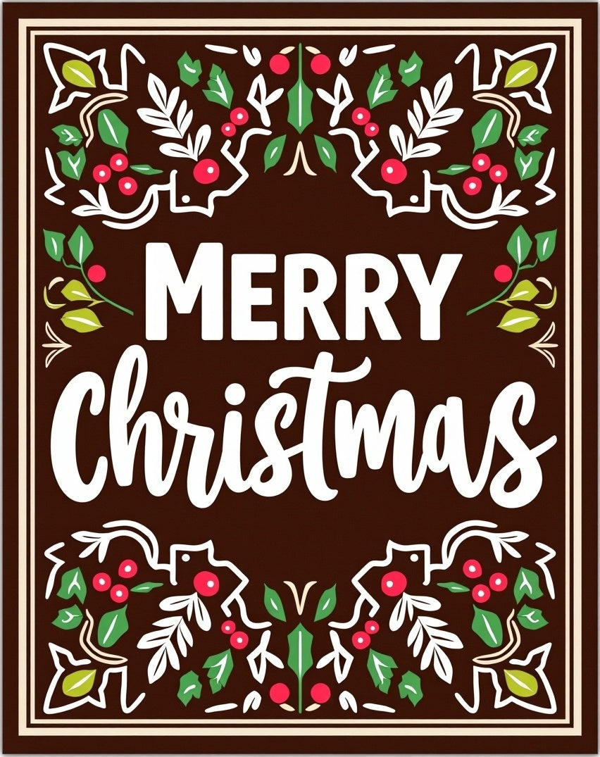 Brown Christmas Holly Berry Garland Rug
