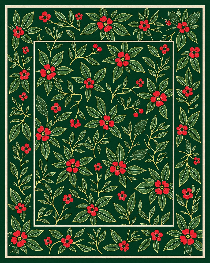 Deep Forest Red Floral Foliage Rug