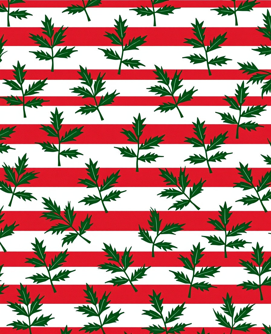 Green Leaf Red White Stripes Rug