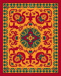 Rich Crimson Teal Medallion Symmetrical Rug
