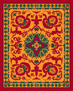 Rich Crimson Teal Medallion Symmetrical Rug