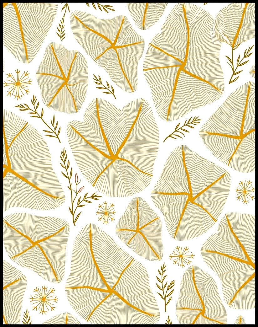 Golden Sunburst Floral Whimsical Leaf Rug