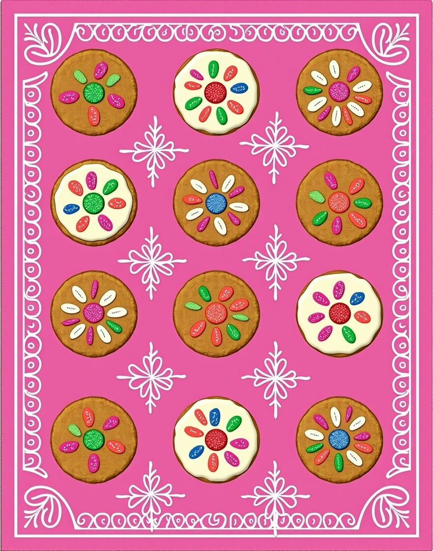 Pink Gingerbread Cookie Floral Medallion Rug