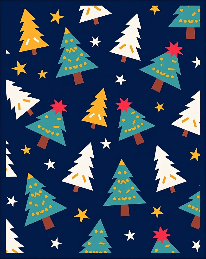 Festive Teal White Trees Scattered Stars Rug