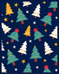 Festive Teal White Trees Scattered Stars Rug