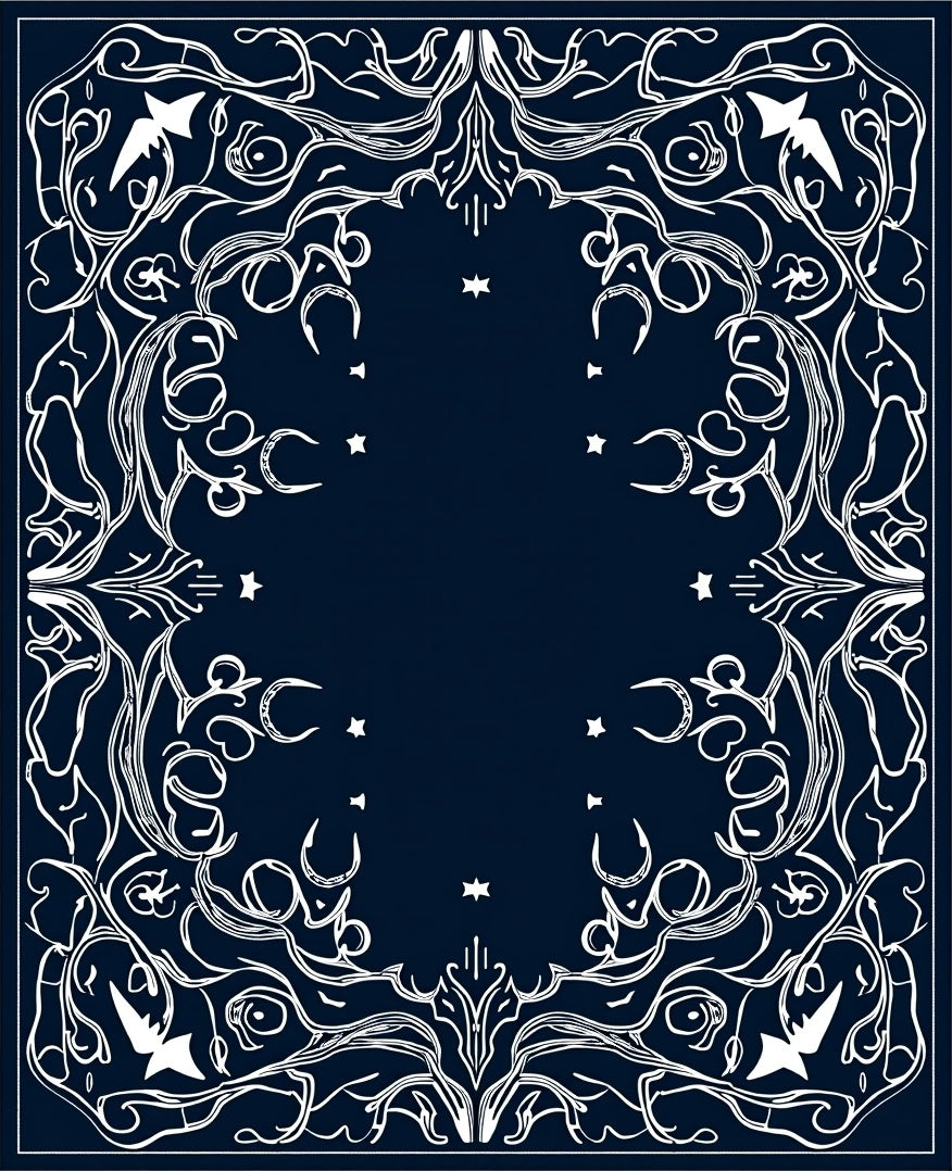 Celestial Navy White Swirls Moon Stars Rug