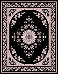 Black Pink Floral Scroll Border Rug