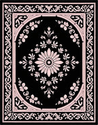 Black Pink Floral Scroll Border Rug