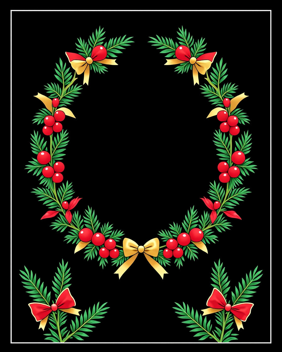 Christmas wreath green red gold bows Rug