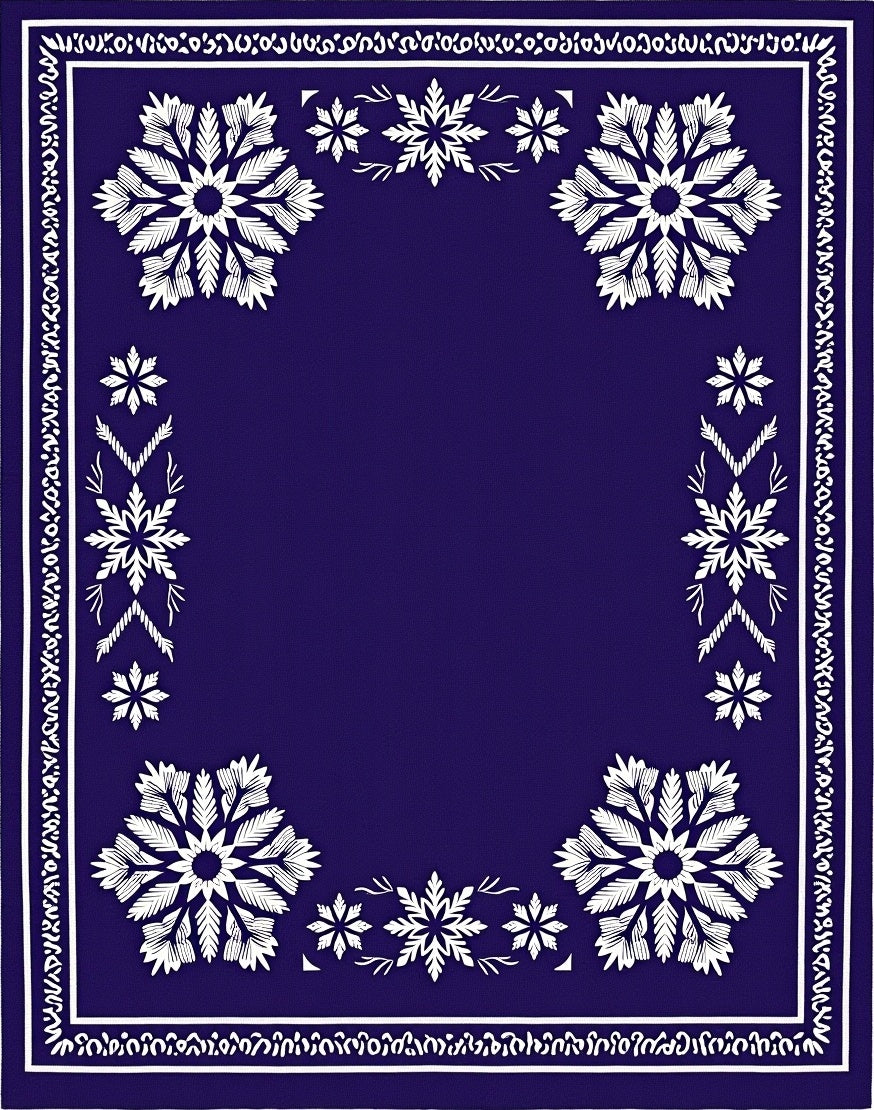 Deep Blue Snowflake Mandala Frame Rug