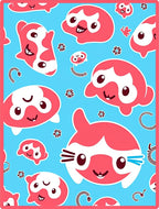 Coral Cartoon Characters Blue Background Rug