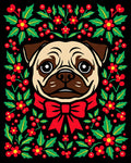 Pug With Red Holly Berry Bow Rug
