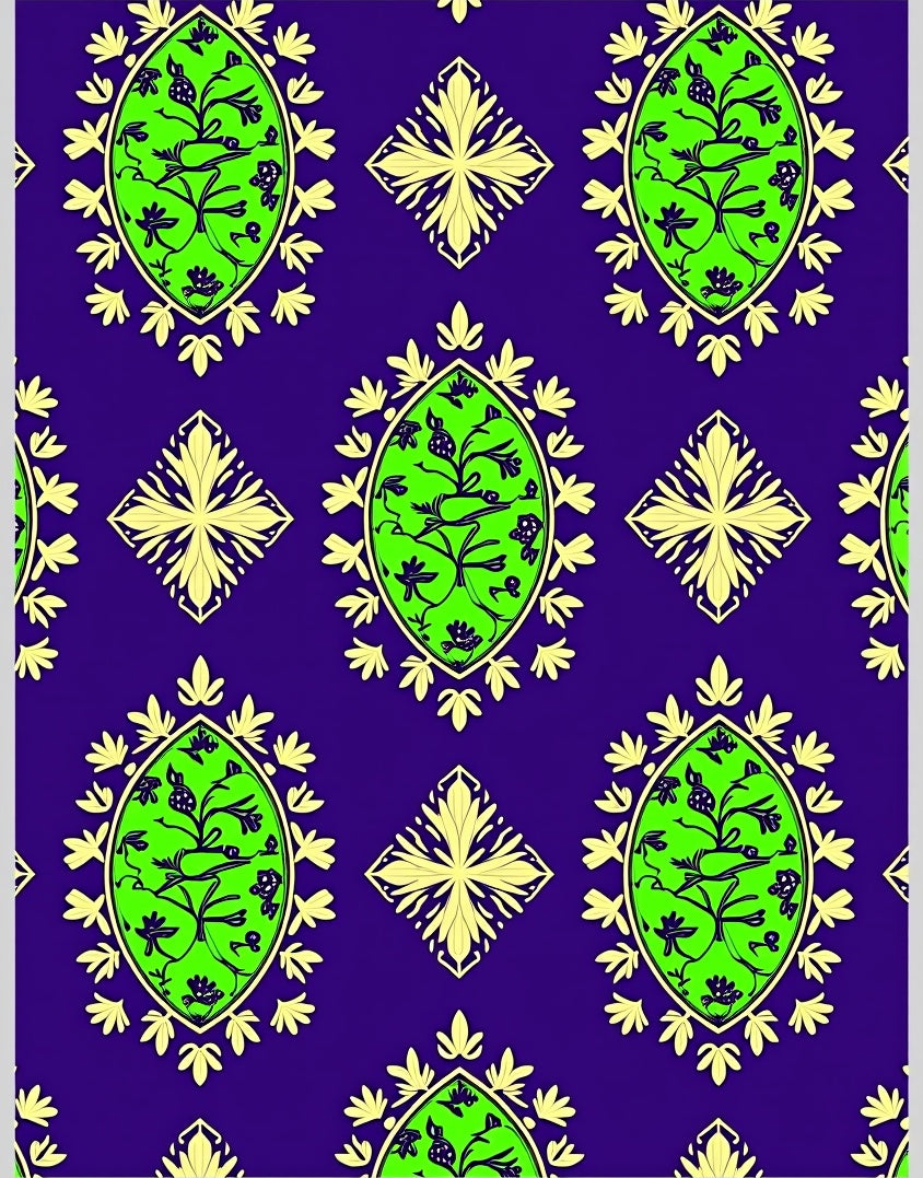 Electric Green Oval Floral Medallion Rug