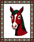 Crimson Horse Face Festive Border Rug