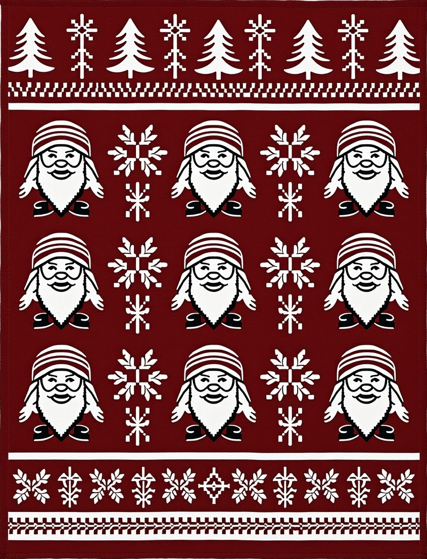 Festive Burgundy Santa Snowflakes Rug