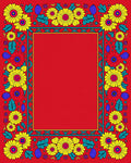 Vibrant Red Floral Border Sunburst Rug
