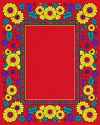 Vibrant Red Floral Border Sunburst Rug