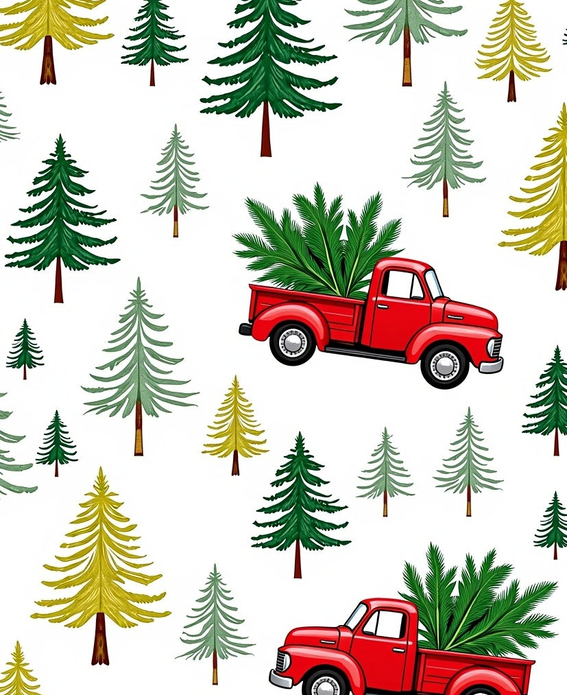 Red Truck Evergreen Forest Trees Rug