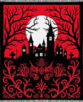 Spooky Red Gothic Castle Moonscape Rug