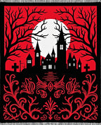 Spooky Red Gothic Castle Moonscape Rug