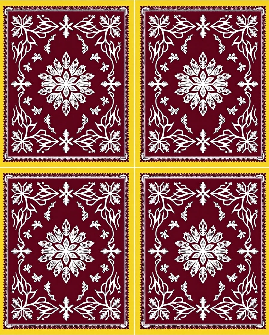 Crimson Yellow Floral Medallion Art Rug