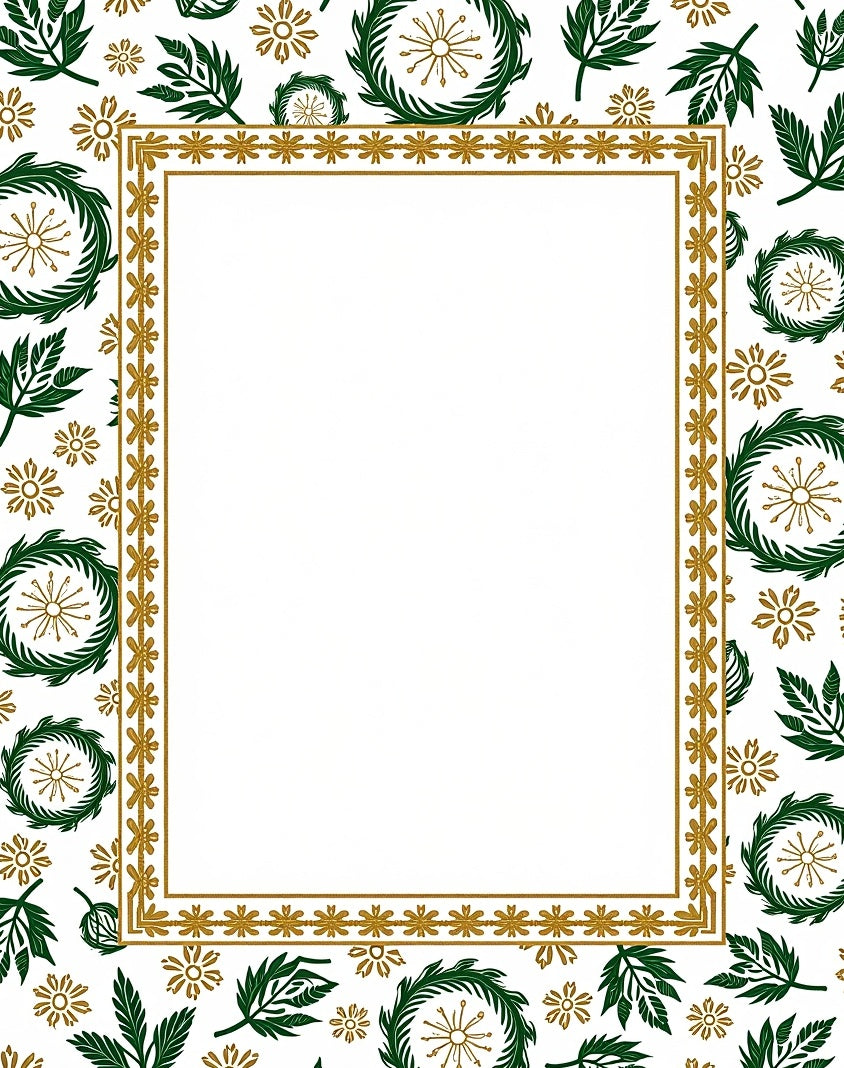 Ornate Green Leaf Wreath Border Rug