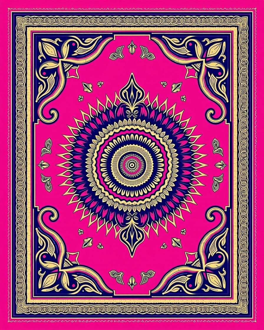 Vibrant Fuchsia Mandala Floral Rug