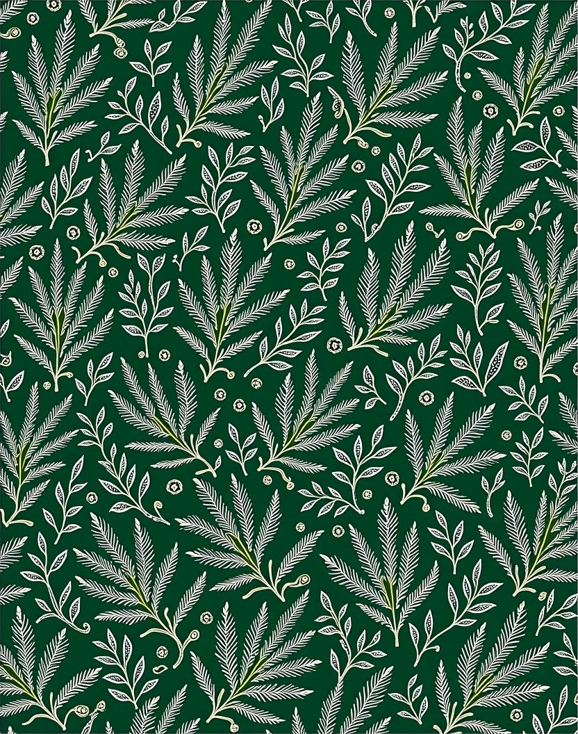 Dark Green White Leafy Branches Repeating Rug