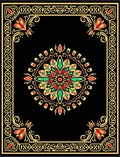 Vibrant Red Green Golden Mandala Border Rug