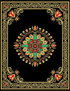 Vibrant Red Green Golden Mandala Border Rug
