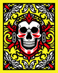 Bold Crimson Skull Floral Frame Rug