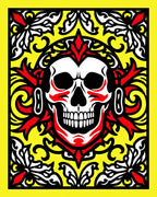 Bold Crimson Skull Floral Frame Rug