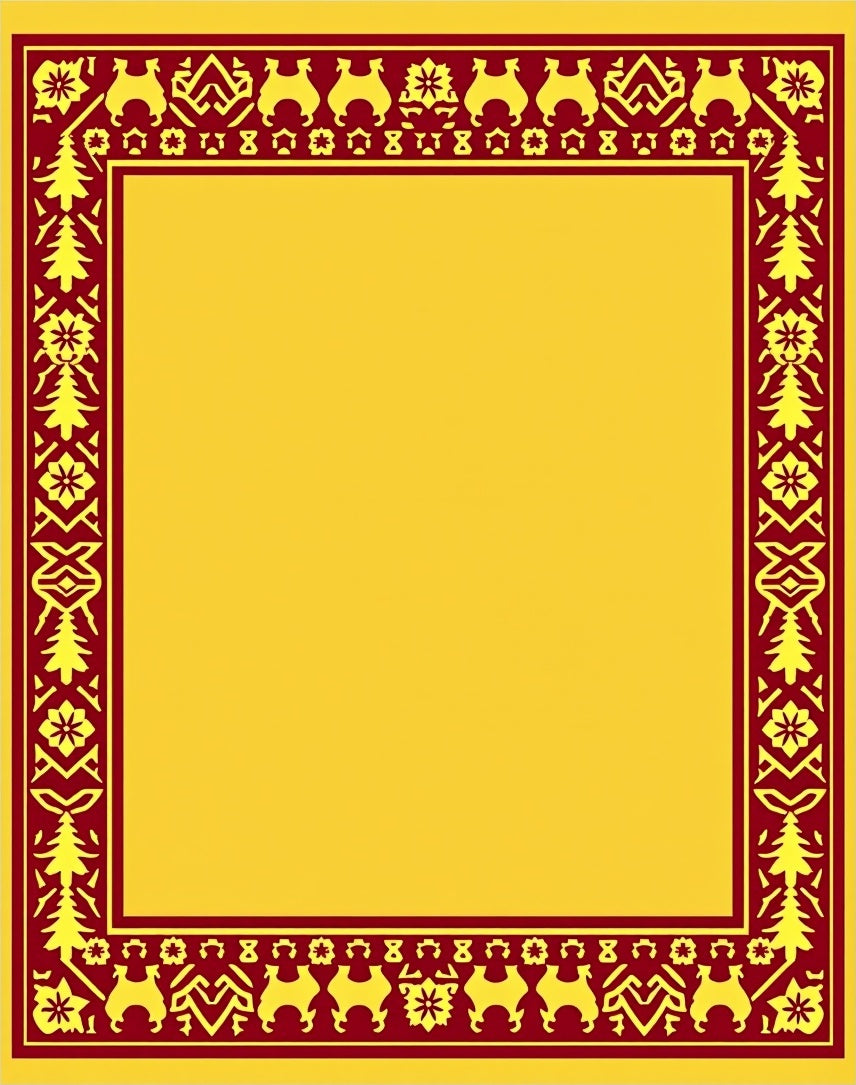Bold Crimson Camel Bordered Yellow Graphic Rug