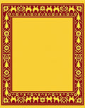 Bold Crimson Camel Bordered Yellow Graphic Rug